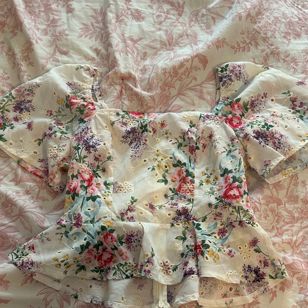 SHEIN Floral Puff Sleeve Crop Top - Multicolor